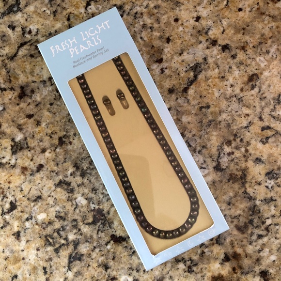 FRESH LIGHT PEARLS Freshwater Black Pearls - 17" Necklace + Earrings Set NEW! - Picture 5 of 14